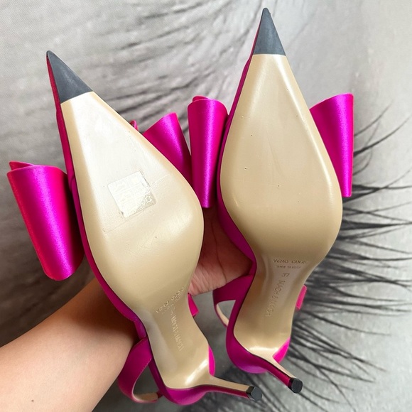 🌺MACH & MACH🌺Le Cadeau 110mm Satin Slingback Fuchsia Pink Pumps Size: 37 - Picture 15 of 15